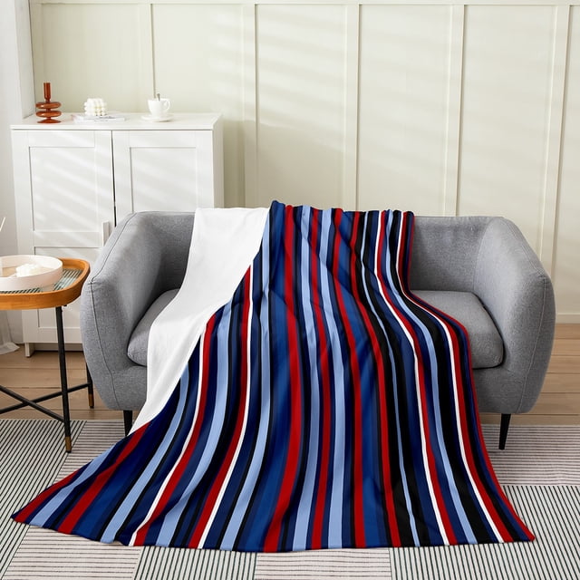 Erosebridal Couverture Sherpa Rayée Bleu Rouge Noir 30x40, Couverture Floue à Motif Géométrique