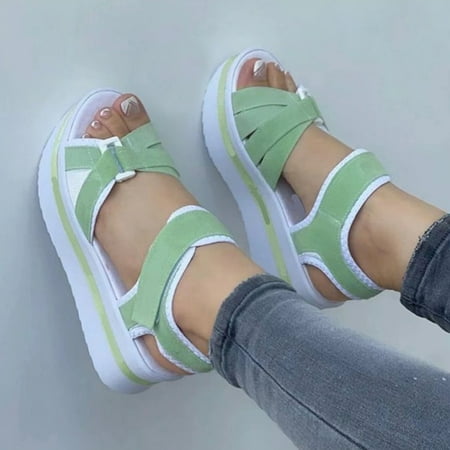 

Aueoeo Cute Sandals for Women Women s Open Toe Wedge Platform Sandals Ankle Elastic Strap Summer Sandals Ladies Comfortable Round Toe Sandals