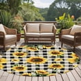 thumbnail image 4 of Round Rugs 5Ft, Summer Sunflowers Round Area Rug Washable Indoor Throw Carpet, Pastoral Black Plaid Farmhouse Soft Non Slip Circle Rug for Cabinet Bathroom Home Decor Aesthetic, 4 of 8
