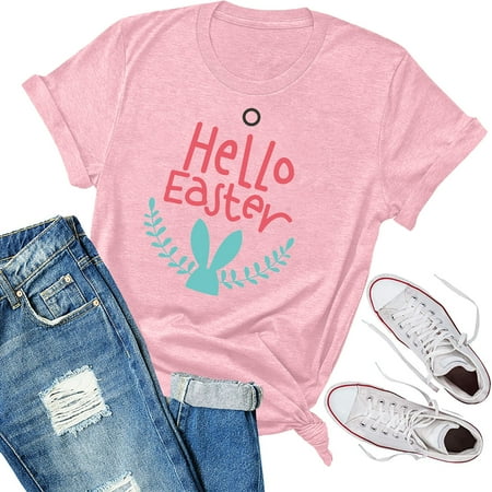

Pianpianzi Long Sleeve Shirt Casual Winter Blouse Tucked Scrub Top Women s Fashion Easter Printing O-Neck Short T-Shirt Loose Blouse Tops Shirt
