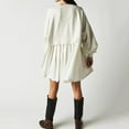 thumbnail image 5 of Robe, robe Couleur Robe Robe Hiver Femme Robe Ample Automne et Hiver Robe Ajustée Femme Robe Ample Automne Femme Col Rond Décontracté Plissé Blanc avec Coupe Décontractée Plissée Robe Automne Hiver, 5 of 5