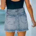 thumbnail image 5 of vigerkar Women's Sexy Mid Waist Zipper Closure Frayed Raw Hem Ripped Mini Denim Skirts Blue, L, 5 of 8