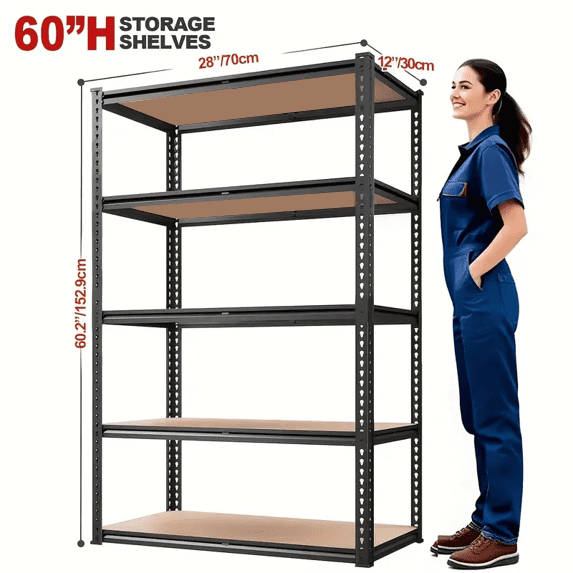 ZEUKMXOO Heavy Duty Shelving Unit - 5 Tier 2000LB Capacity Metal Garage Storage Shelves for Organization, Adjustable Steel Rack for Garage, Closet, Pantry, Warehouse (60" H×28.5" W×11.8" D)