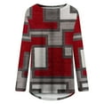 thumbnail image 4 of Long Sleeve Shirts for Women Dressy Casual Crew Neck Hem Flowy Tops Color Block Geometry Printed Oversized Loose Tunic Shirts Graphic Tees for Spring Fall #B06-Orange S, 4 of 5