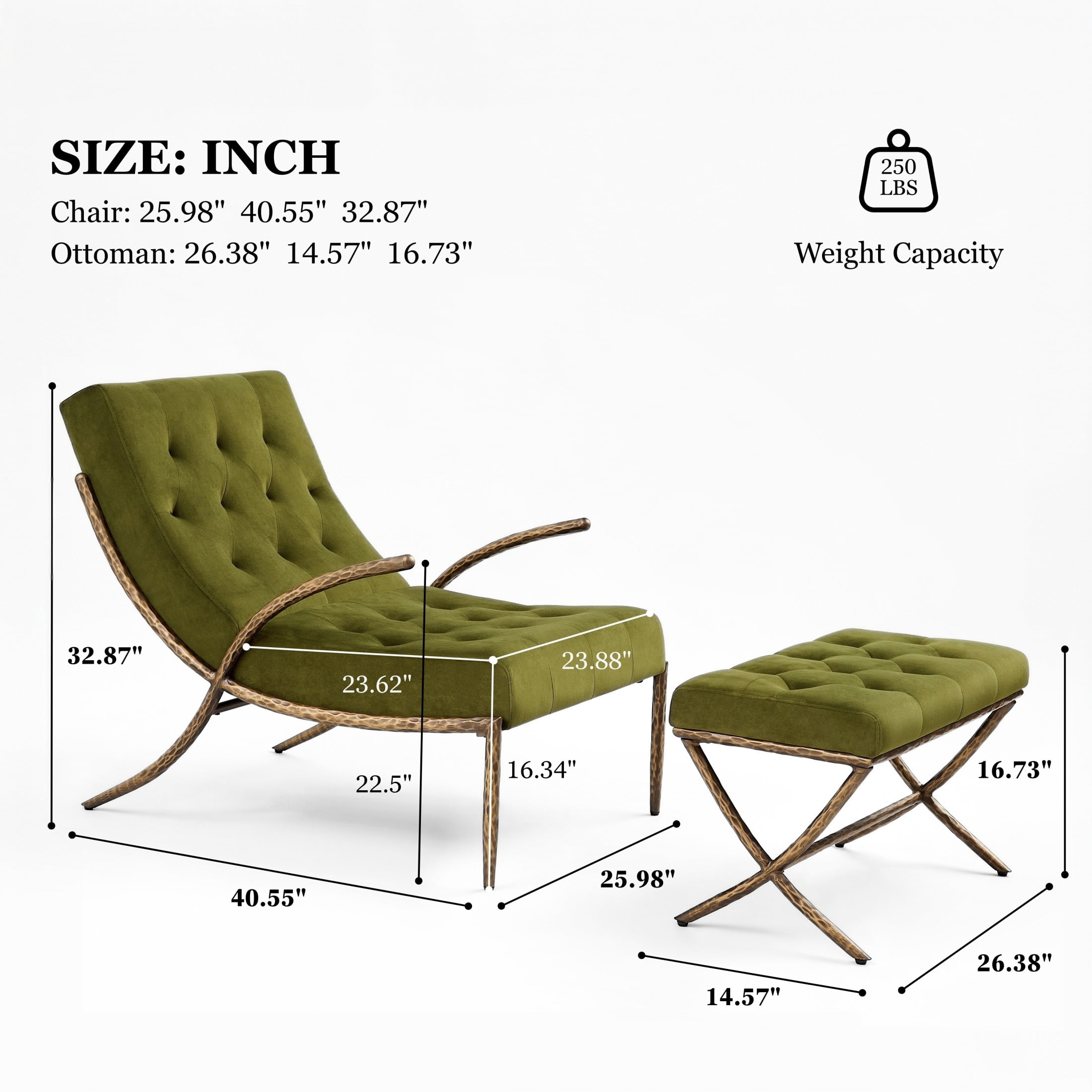 Christopher Knight Home Modern Lounge Chair with Ottoman, Velvet Upholstery, Curved Metal Frame, Green
