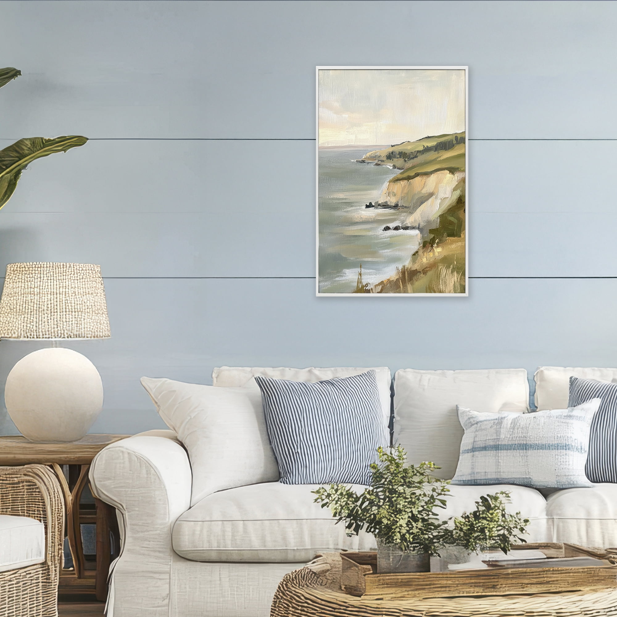 Stupell Industries Cliffs Off The Sea White Framed Giclee Art, design by Petal Prints Design