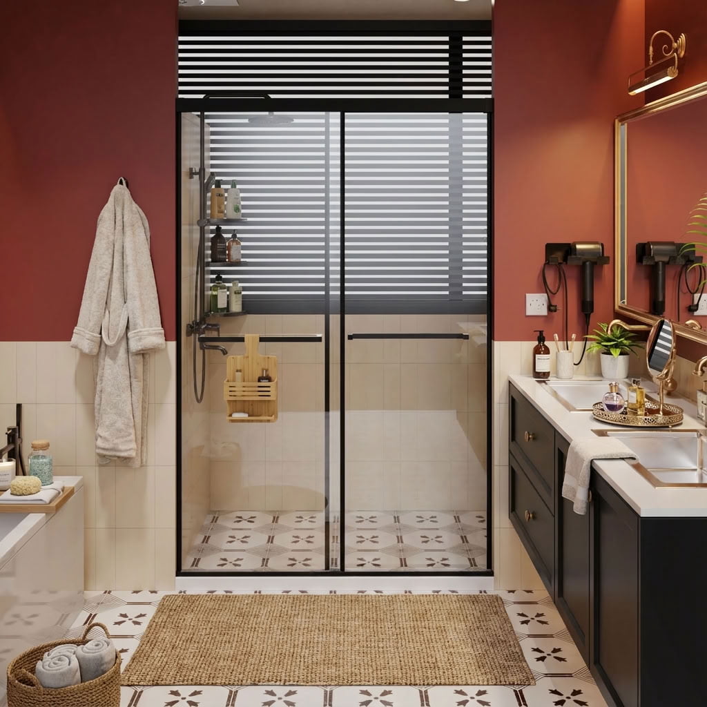MAYEERTY Frameless Dual Sliding Shower Door, Aluminum Frame, Soft-Close Buffer Track, Easy Installation & Leak-Proof Design