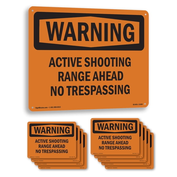 Active Shooting Range Ahead No Trespassing OSHA WARNING Aluminum Sign 14 Inch x 10 Inch - 10 Pack