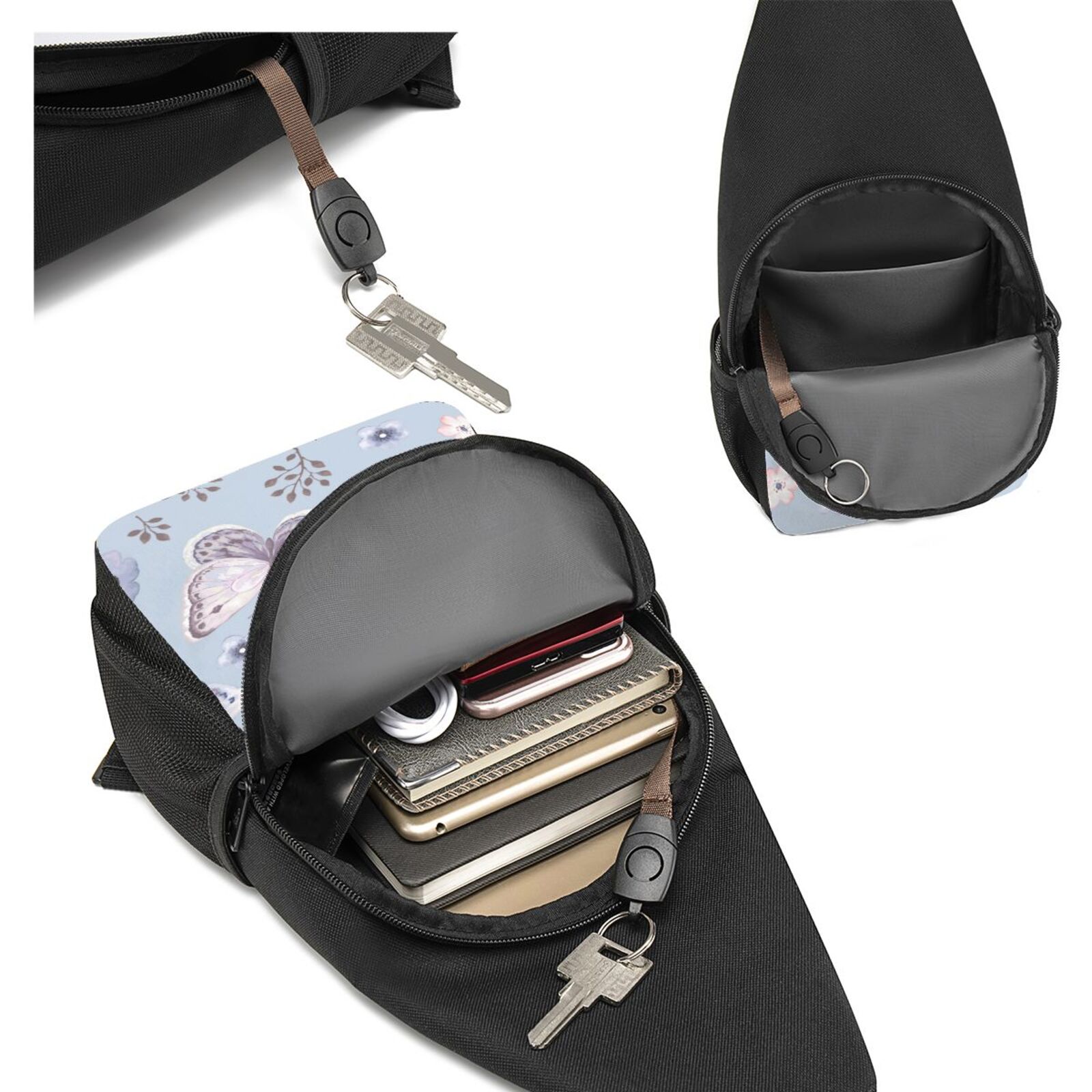 Xecao's Blue Butterfly Print Sling Bag: A Versatile Chest, Shoulder, and Crossbody Backpack for Casual Days Out, Perfect for Both Men and Women