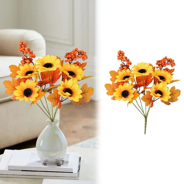 Harliver Fall Flowers Artificial Sunflower Roses Pumpkins For Autumn Decor Fall Arrangements Stems For Home Fall Wedding Bouquet Table Centerpieces Thanksgiving outdoor christmas garland