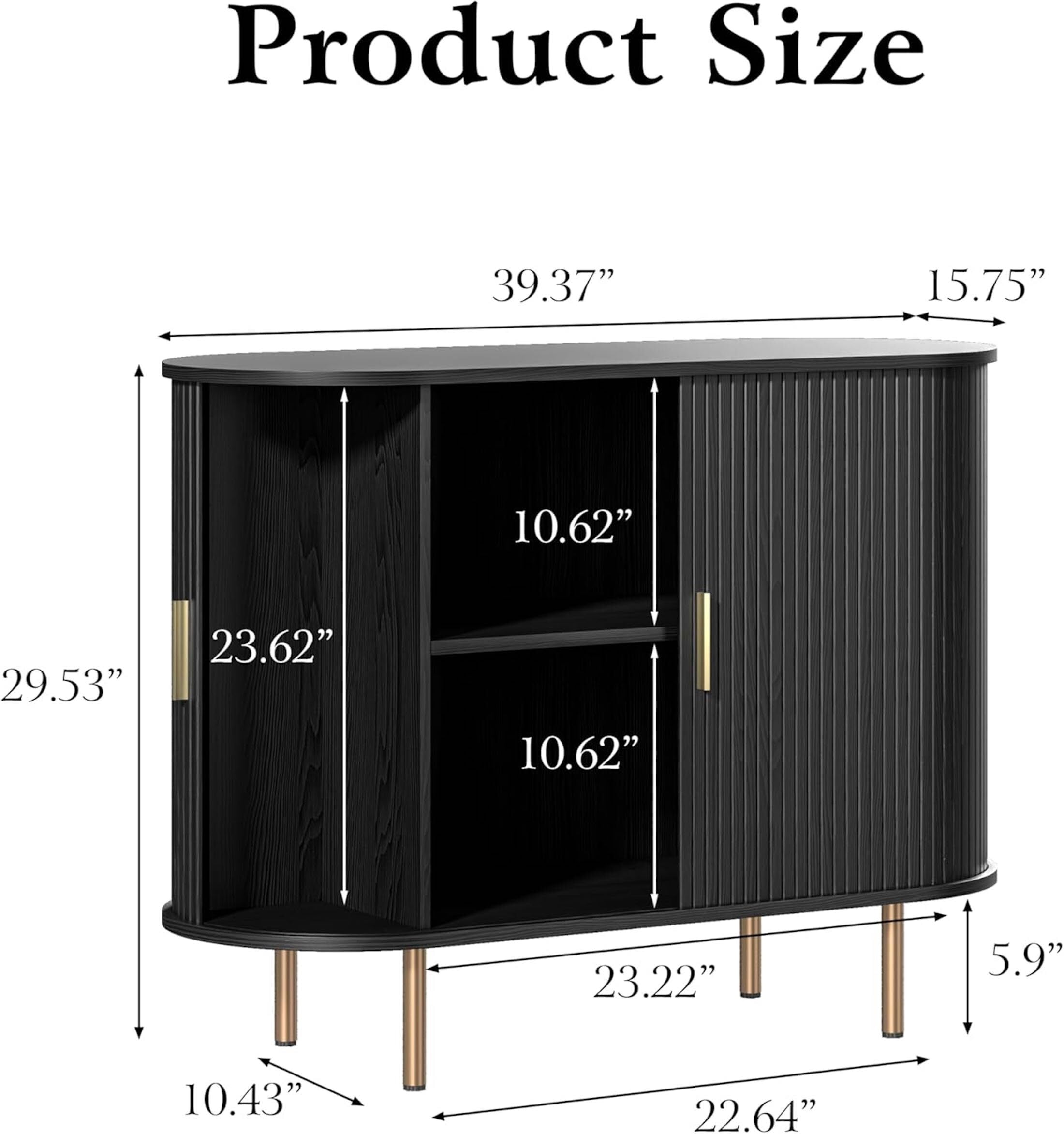 Aisword Sideboard Buffet Cabinet with Storage,Mid Century Modern Fluted Accent Coffee Bar Console Table,Tambour Sliding Doors& Adjustable Shelf for Kitchen, Living Room, Entryway, 40 Inch Black