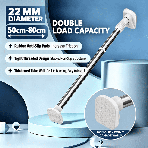 Girony Tension Curtain Rod, No Drill Expandable Spring Loaded Rod, Stainless Steel Shower Curtain Rod for Bathroom, Bedroom, Closet, Hanging Clothes