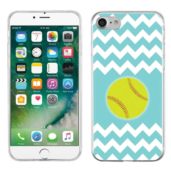 Slim-Fit Case for Apple iPhone 8, OneToughShield ® Premium TPU Gel Phone Case - Chevron/Teal/Softball
