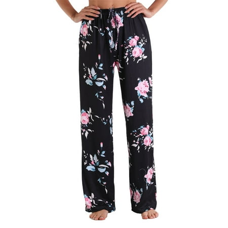 

QILINXUAN Womens Cotton Pajama Pants Loose Print Loungewear Bottoms Elastic Waistband with Drawstring Trouser Sleepwear