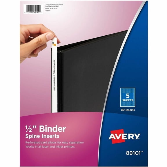 Avery 1/2" Binder Spine Inserts, 80 Inserts (89101)