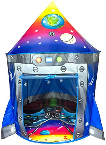 Space Themed Pretend Play Tent Non Toxic Crush Proof & No Sharp Edges; 50 Balls Space Play House & Soft Plastic Kids Play Balls FoxPrint Rocket Ship Tent 50 Phthalate & BPA Free 