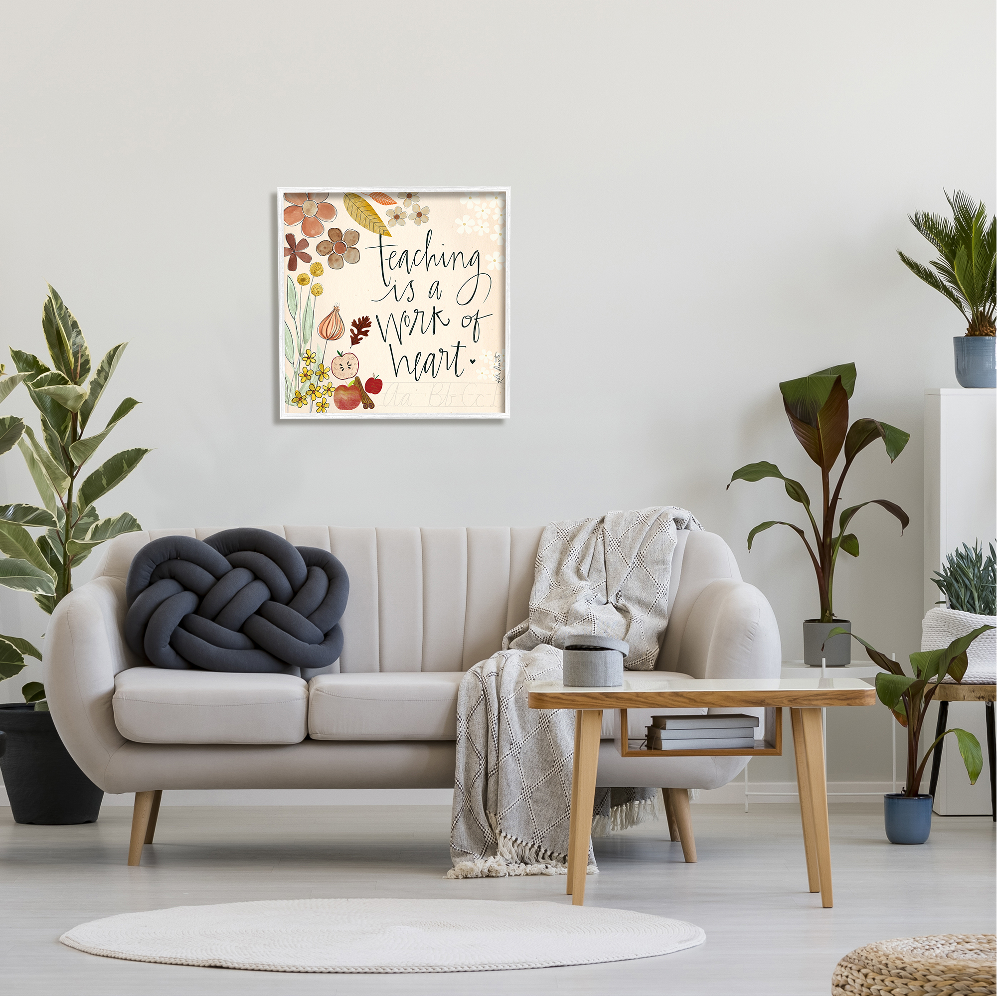 Stupell Industries Teaching Is Work Of Heart Floral Inspirational Painting White Framed Art Print Wall Art