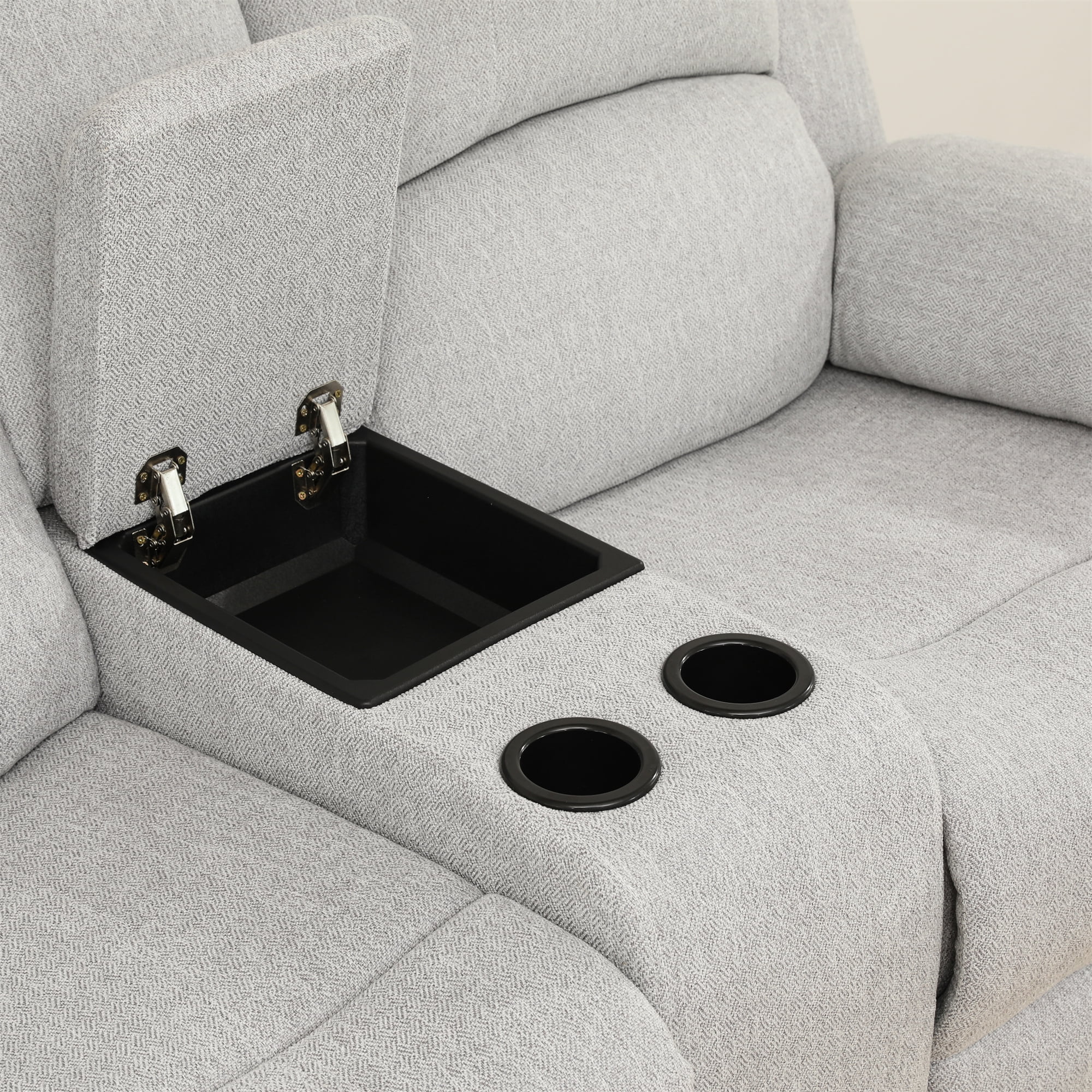 Aukfa Double Manual Recliner Chair, Overstuffed Loveseat w/ Cupholders,Leather, Gray