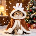 thumbnail image 6 of Tdxkok Brown Deer Pet Cape with Drawstring Hood Two Furry Balls Costume for Cats and Small Dogs Christmas Holiday Outfit, 6 of 9