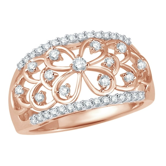 AFFY White Natural Diamond Scalloped Flower Band Ring in 10k Rose Gold