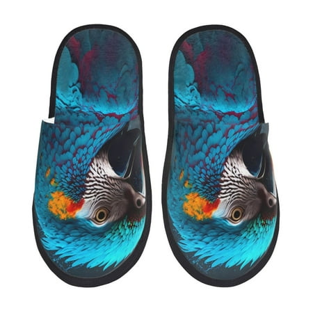 Balery Modern Style Blue Parrot Slient Indoor Furry Fleece Comfort House Shoes Soft Non-Slip Home Shoes Cotton slippers House Slippers-- Large