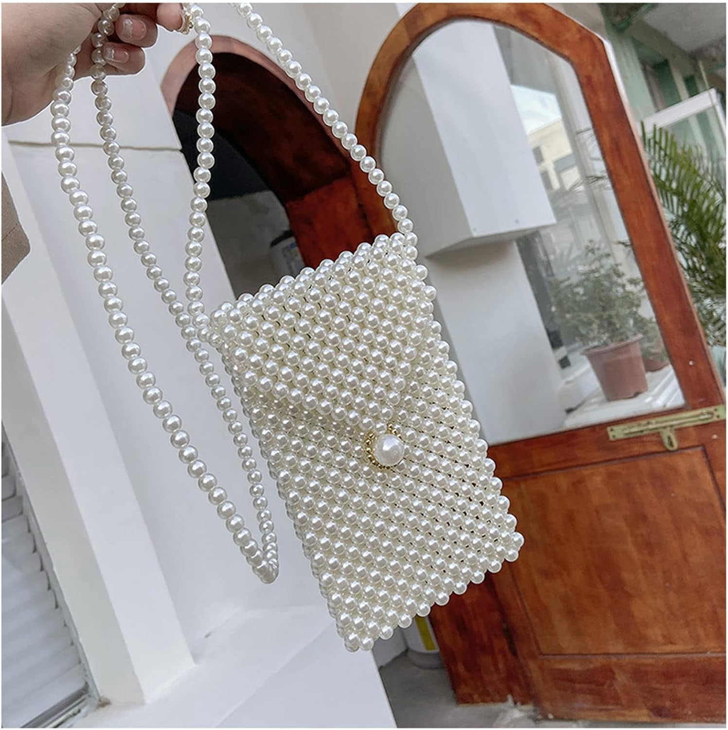 CAILDANL Luxury Pearl Bag Chain Bag Purse Shoulder Bag for Women,Artificial Pearl Clutch Crossbody Beaded Evening Bag for Party