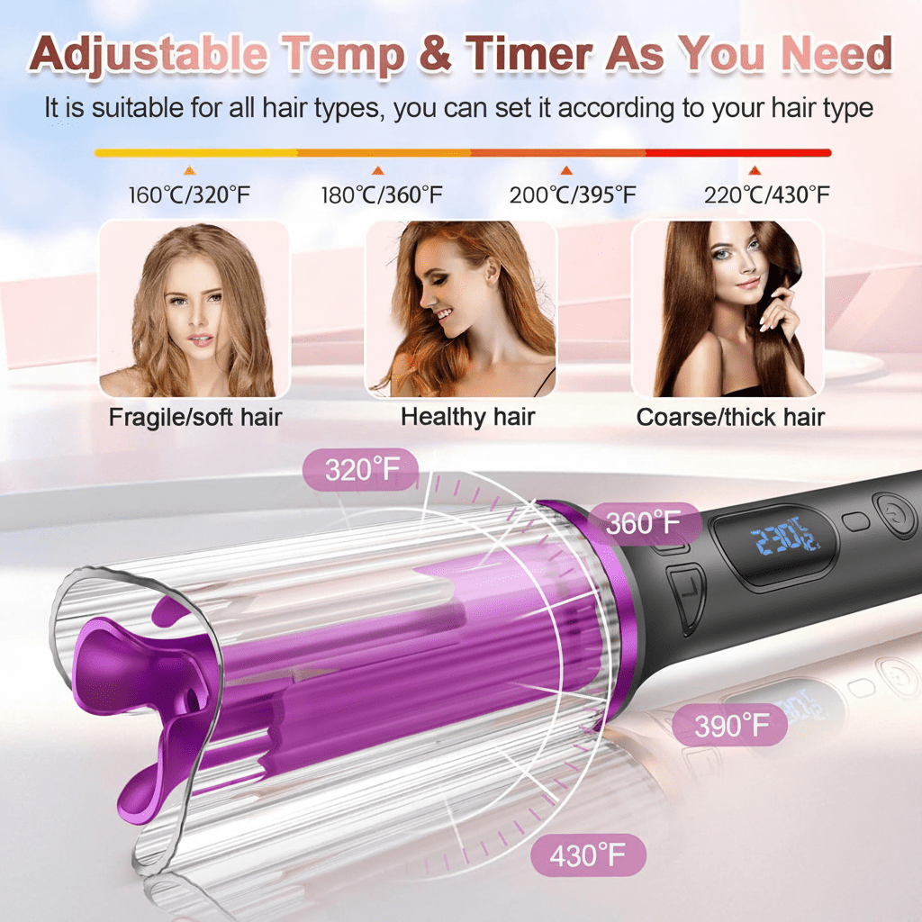 Automatic Rotating Curling Iron, Taotique Auto Curling Wand with 1 inch Large Ceramic Barrel, Dual Voltage Hair Curler with 14 Temperature & 6 Timer, Auto Rotating Wave Curling Iron Hot Tools, Pink