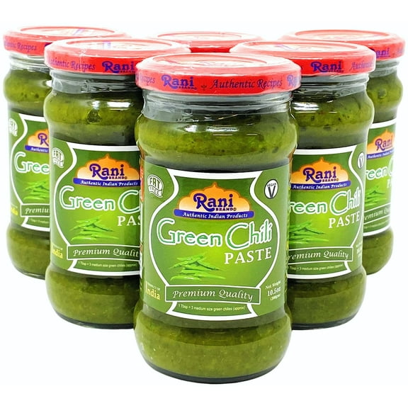 Rani Green Chilli Cooking Paste 10.58oz (300g) Glass Jar, Pack of 5 1 FREE ~ Vegan | Gluten Free | NON-GMO | No Colors | Indian Origin