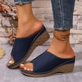 thumbnail image 5 of Dpityserensio Sandals for Women Women's Dressy Flat Sandals for Summer Beach Wedge Solid Color Peep-Toe Open-Toe Summer Slides, 5 of 9