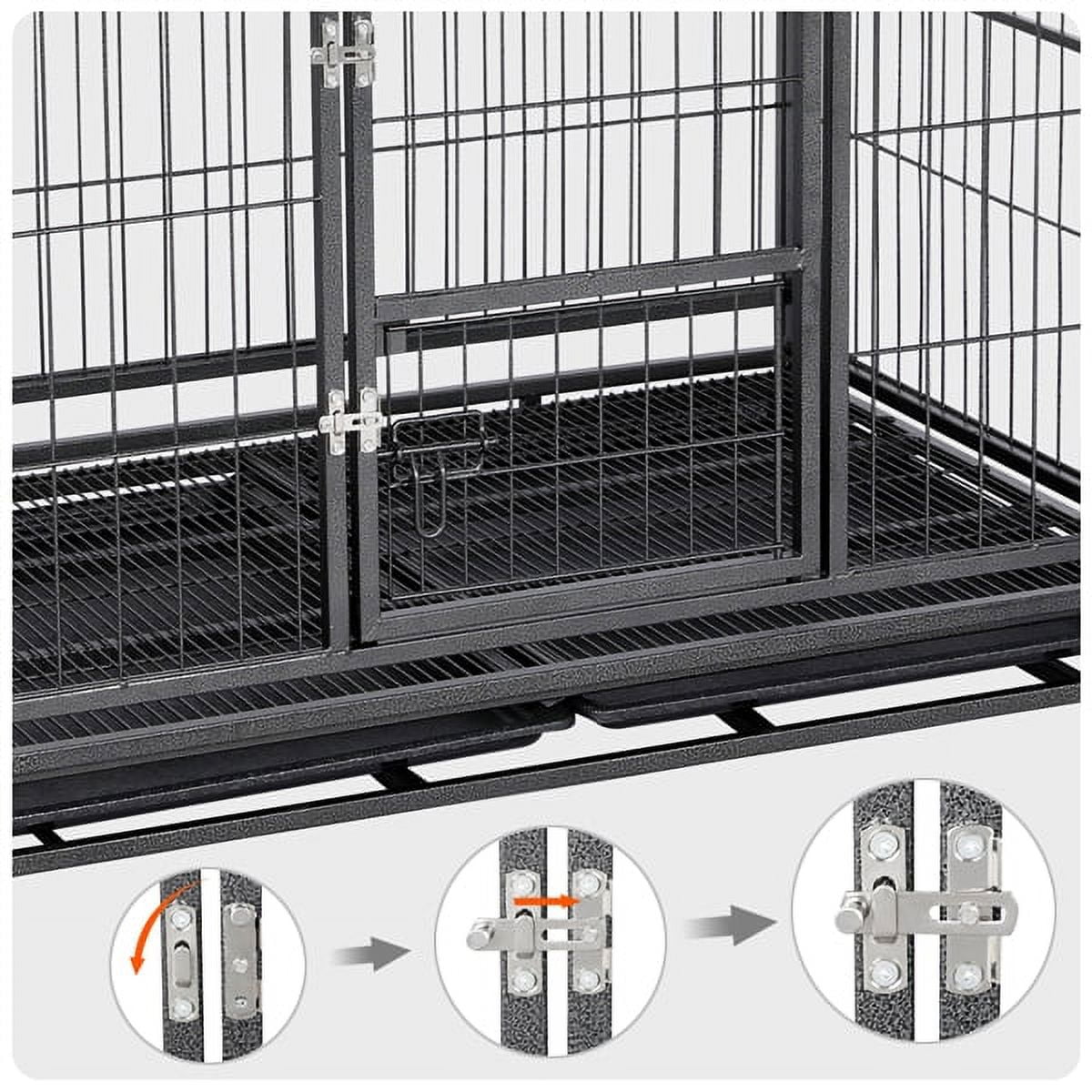 43'' Rolling Dog Crate Metal Large Dog Cage Kennel Feeding Door w/Tray Black