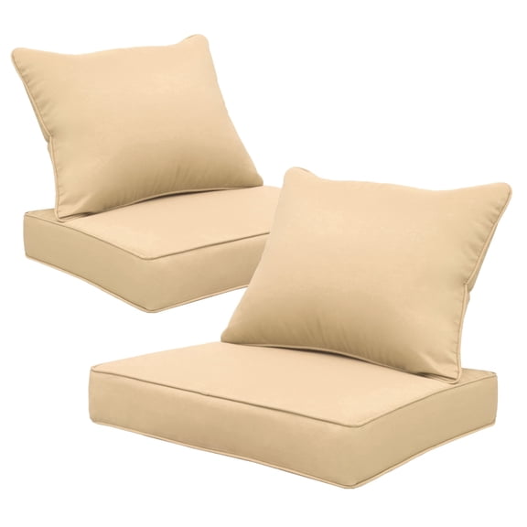 FKS LIFE Outdoor Patio Chair Cushions Set 24 L X 24 W X 4 H Waterproof Fade Resistant Deep Seat with Back Cushions Outdoor Seat Cushion Set for Chairs and Sofas(2 Set)