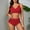 Red, variant on Swimsuits for Women 2 Piece Beach Wave Trim Cami Bra & Belly Control Ruched Bikini Sets High Waisted Beachwear