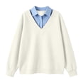 thumbnail image 5 of Erwazi Womens Sweatshirt Shirt Collar Fake Two Piece Color Block Long Sleeve Solid Loose Fit Pullover Daily Trendy Casual Tops, 5 of 7