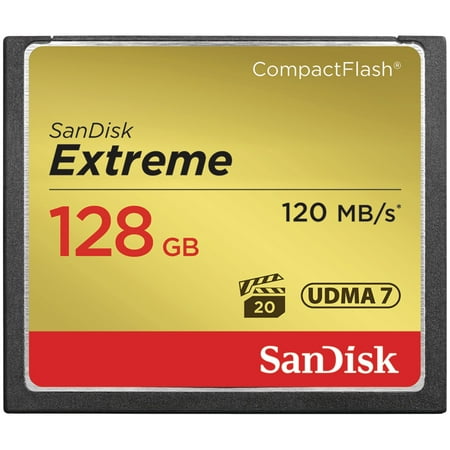 SanDisk Extreme 128 GB CompactFlash - 120 MB/s Read - 120 MB/s Write - 400x Memory Speed - Lifetime Warranty