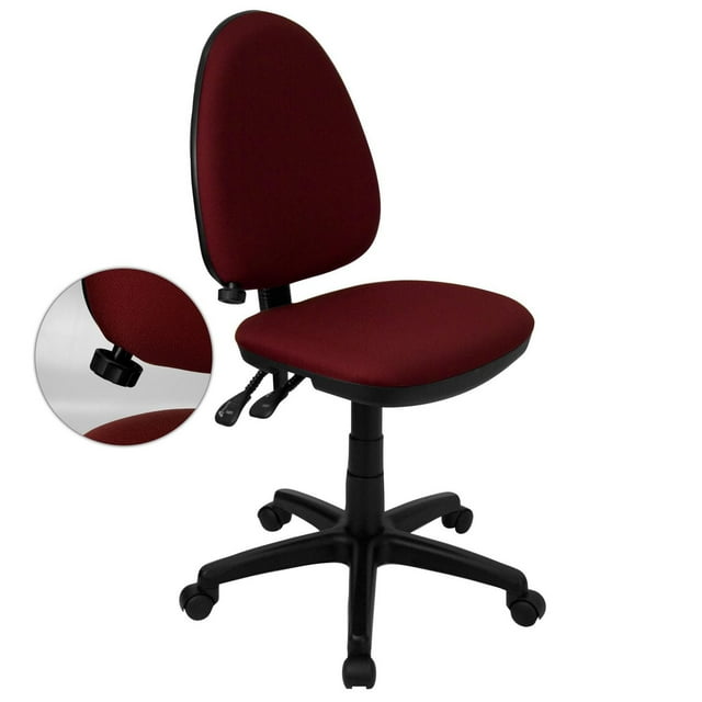 Mid-Back Burgundy Fabric Multifunction Swivel Ergonomic Task Office Chair with Adjustable Lumbar Support