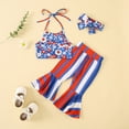 thumbnail image 4 of Trendy Jumpsuit for Kids Toddler Girls Sleeveless Floral Printed T Shirt Vest Tops Striped Bell Bottoms Pants, 4 of 6