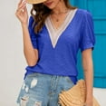 thumbnail image 4 of OSOLU Women T-Shirt Short Sleeve Tee Tops Fashion Lace V-Neck Tops Solid Color Casual Blouses Birthday Dailywear, 4 of 7