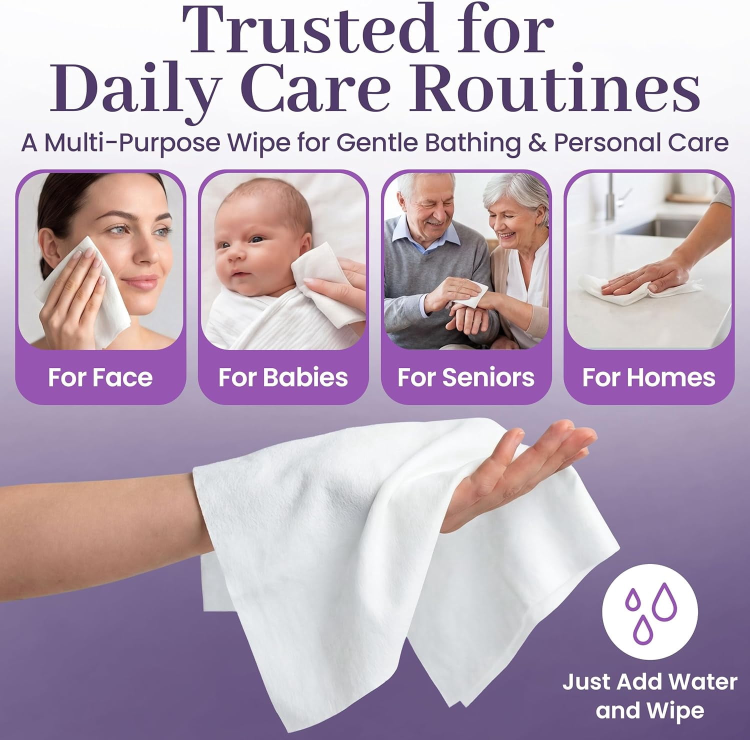 Disposable Dry Wipes, 100 Pack – Ultra Soft Non-Moistened Cleansing Cloths for Adults, Incontinence, Baby Care, Makeup Removal – 9.5" x 13.5" - Hospital Grade, Durable – by