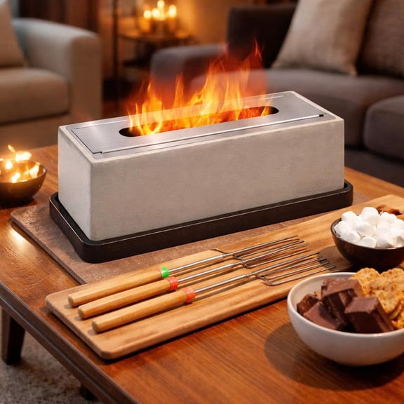 Top-Notch Timber Tabletop Fire Pit for S'Mores – Safe Indoor Flame Bowl for Patio, Living Room & Home Decor | Cozy Gift for Weddings, Friday Nights, Birthdays & Housewarming (Stylish Grey)