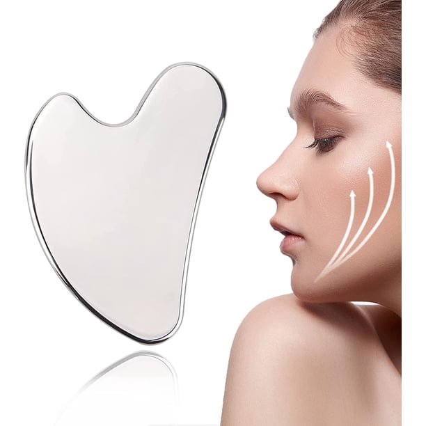 Gua Sha facial de acero inoxidable 304 con forma de corazón para el cuerpo Piedra Gua Sha, Gua Sha de metal para reducir las bolsas de los ojos, reafirmar el rostro, el cuello y las herramientas para
