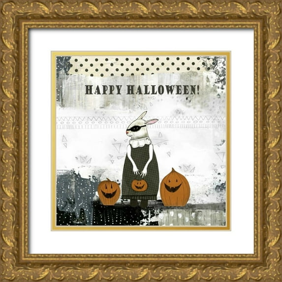 Ogren, Sarah 15x15 Gold Ornate Wood Framed with Double Matting Museum Art Print Titled - Happy Halloween Rabbit