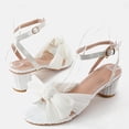 thumbnail image 2 of Dsscvnef Women's Summer Thick Heel Satin Bow Round Head Sandals, 2 of 4
