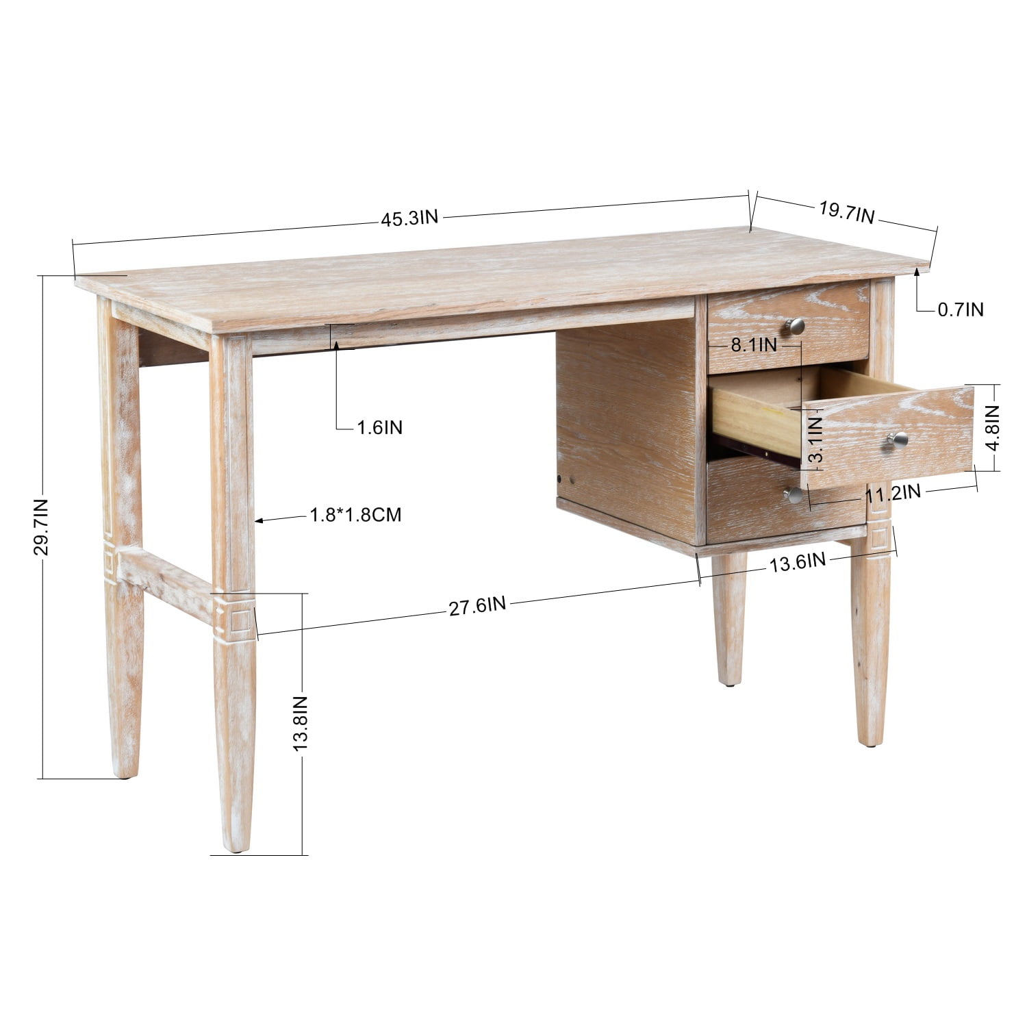  Camaflexi Essentials Writing Desk / 43.5 inch W / Study Writing  Table for Home Office / Solid Wood / Natural Variations of Wood Grains / 4  Drawers, Natural : Home & Kitchen