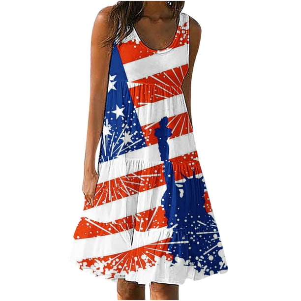 Vestido de playa de fiesta de cuello redondo estampado sin mangas de verano de vacaciones de moda para mujer Pompotops ghjkhdj4674