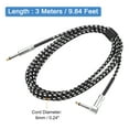 thumbnail image 2 of 1 PCS Cable de instrumento para guitarra 10 pies 1/4" a 1/4" 6.35mm recto a ángulo recto cordón trenzado blanco, 2 of 6