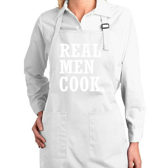 Real Men Cook. Funny Male Chef | Unisex Kitchen Utility Cooking Apron, White, Small