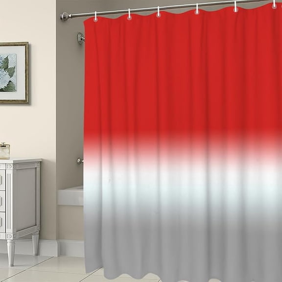 Shower Curtain, Gradient Red White And Gray Washable Shower Curtain With Hooks Bath Decor Fabric Shower Curtains For Bathroom, Hotel, Stalls, Bathtubs 36"W x 72"L