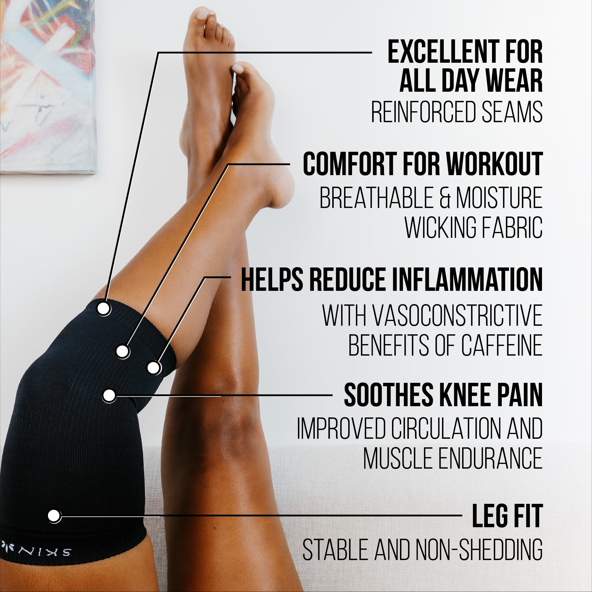 Skineez Hydrating Moderate Compression Knee Sleeve, Size S/M, Black