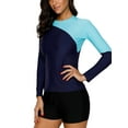 thumbnail image 1 of Women Long Sleeve Surfing Shirt Color Block Rashguard Swimwear, 1 of 4