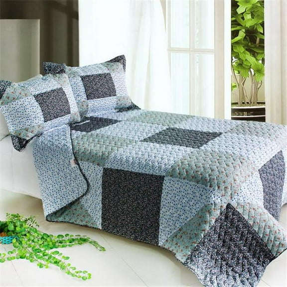 QTS01023-23 Simple Life 3 Piece Full/Queen Vermicelli Patchwork Quilt Set